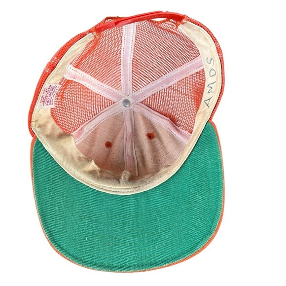 Vintage New Era Hat Cap Snap Back Orange White Mesh Trucker Letter A USA - Picture 5 of 15